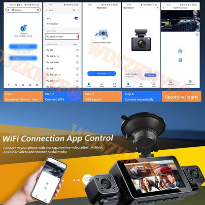 Prada Cam-Enregistreur vidéo de voiture avec vision nocturne, caméra WiFi 360 °, 3/4 canaux, dashcam voiture，caméra de recul，caméra 1080P, DVR, moniteur de stationnement 24h, vue avant droite et arrière, boîte noir