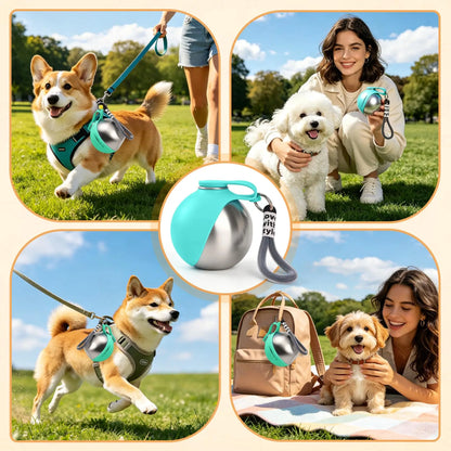Bouteille d'eau portable pour chien en acier inoxydable avec bol en silicone, anti-fuite, pour chiens, chats, randonnée, voyage, promenade