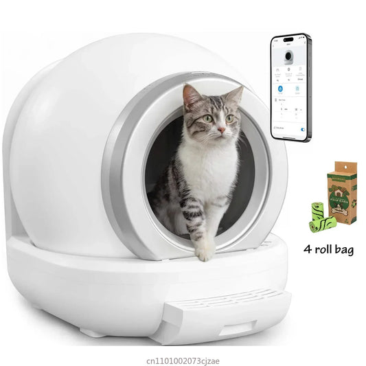 Bac à litière autonettoyant pour chat, grand bac à litière automatique pour chat avec contrôle par application, bac à litière intelligent pris en charge Wi-Fi 2,4 GHz pour chats