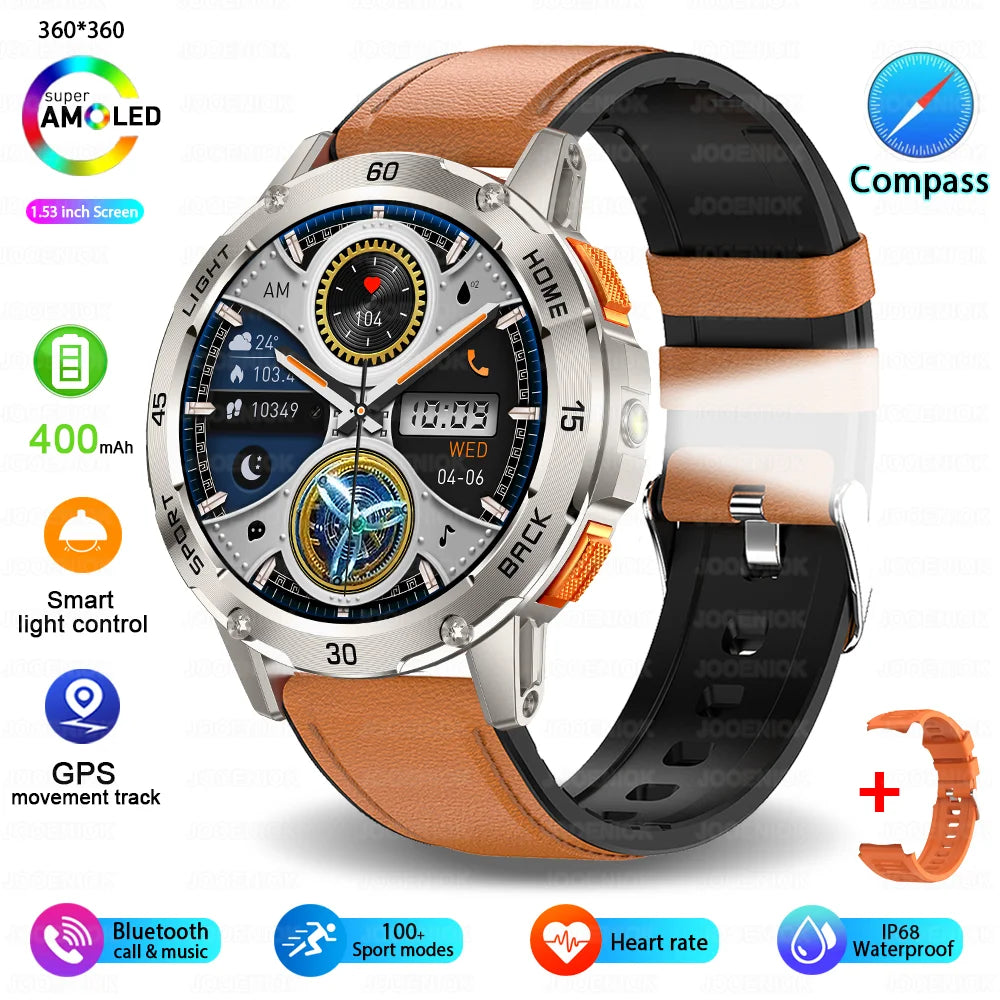 Nouvelle Montre Connectée de Sport Extérieur 2026 pour Hommes avec Boussole, Étanchéité 3ATM, Lampe Torche LED, Suivi de Santé et Appel Bluetooth pour Android et iOS