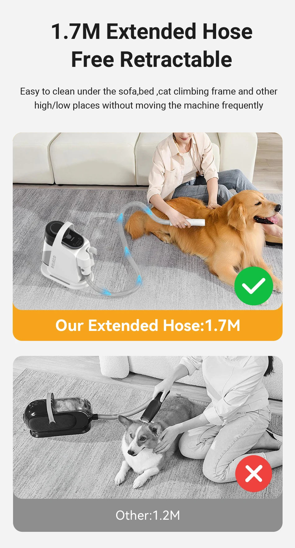 ROJECO Kit d'aspirateur de toilettage multifonction pour animaux de compagnie 5-en-1 aspirateur domestique Portable pour Kit de toilette aspirateur de poils de chien et de chat