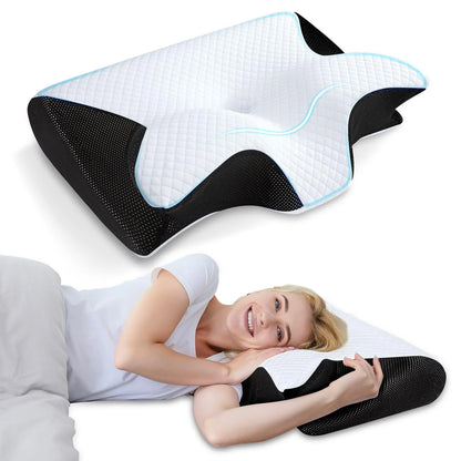 Oreiller ergonomique papillon pour le cou en mousse à mémoire de forme à rebond lent, soutien cervical pour un sommeil confortable, nouveau design en forme de corne