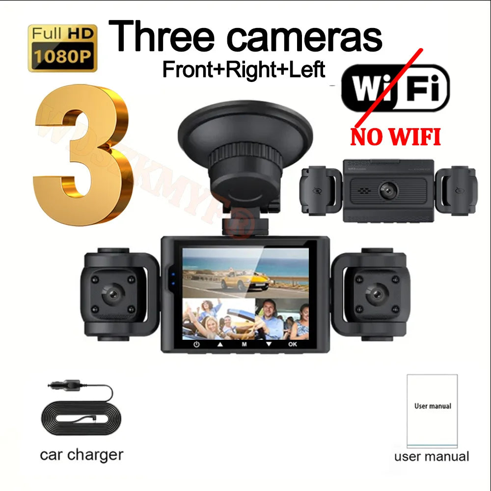 Prada Cam-Enregistreur vidéo de voiture avec vision nocturne, caméra WiFi 360 °, 3/4 canaux, dashcam voiture，caméra de recul，caméra 1080P, DVR, moniteur de stationnement 24h, vue avant droite et arrière, boîte noir
