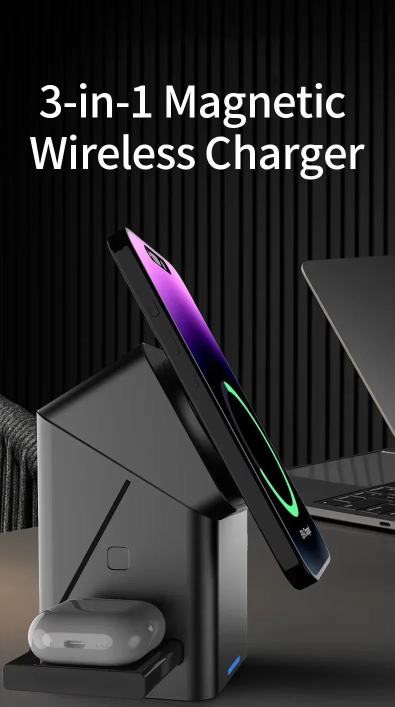 Chargeur magnetique sans fil 3-en-1