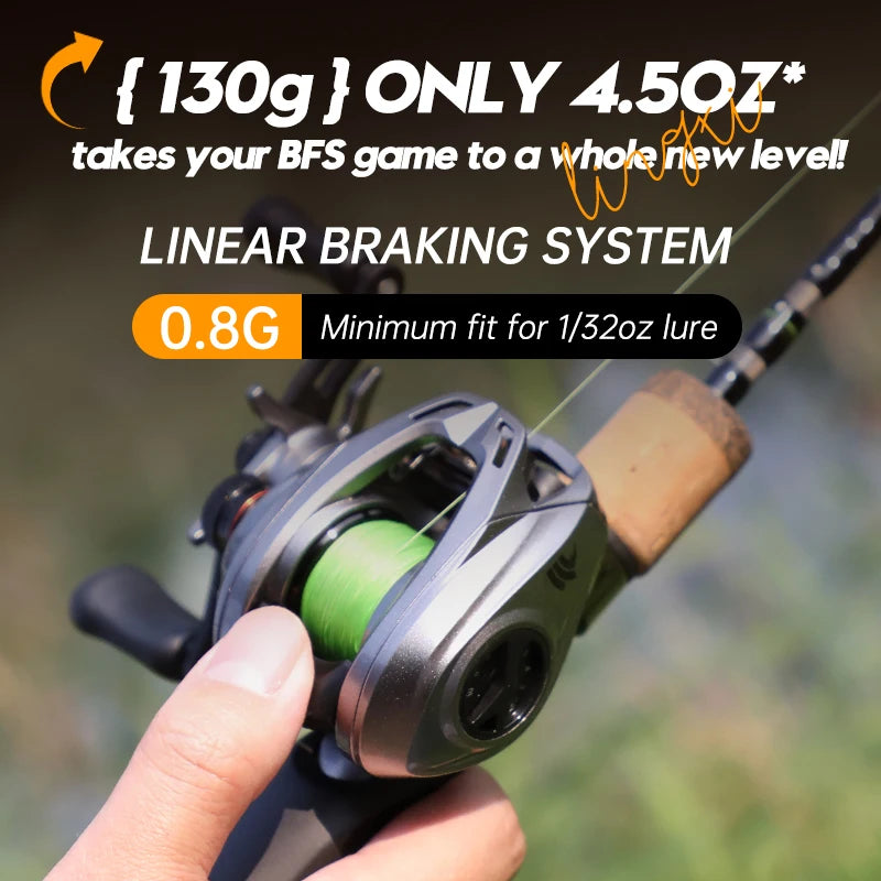ANATONO-Moulinet de pêche ultraléger Silver bal 37Baitcasting, moulinet à élasticité, eau salée, rapport d'engrenage 130: 1, 8 + 1BB, 6kg, 7.0g