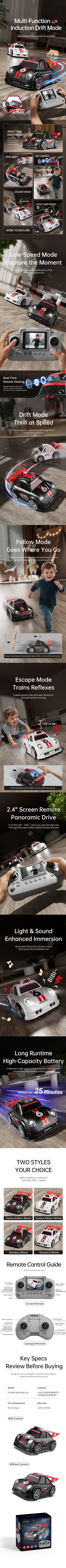 Voiture à dérive C6 RC avec lumières double Mode, caméra sonore, contrôle d'écran, voiture à Induction intelligente, jouets pour enfants, cadeau, nouvelle collection 2026