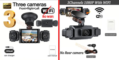 Prada Cam-Enregistreur vidéo de voiture avec vision nocturne, caméra WiFi 360 °, 3/4 canaux, dashcam voiture，caméra de recul，caméra 1080P, DVR, moniteur de stationnement 24h, vue avant droite et arrière, boîte noir