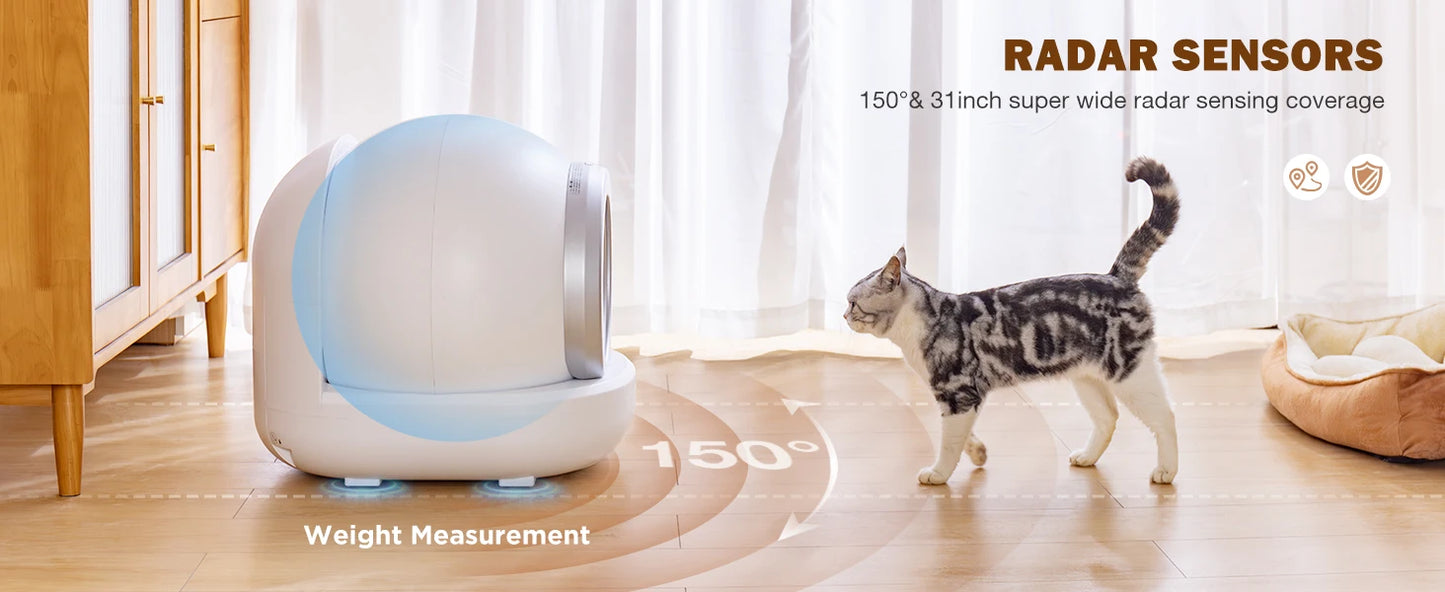 Bac à litière autonettoyant pour chat, grand bac à litière automatique pour chat avec contrôle par application, bac à litière intelligent pris en charge Wi-Fi 2,4 GHz pour chats