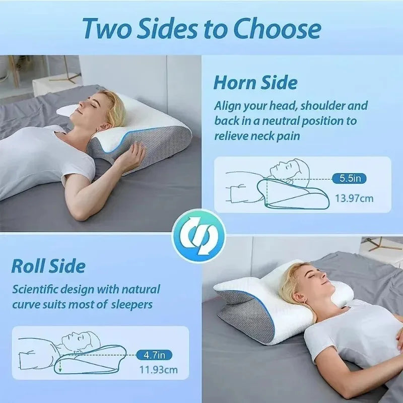 Oreiller ergonomique papillon pour le cou en mousse à mémoire de forme à rebond lent, soutien cervical pour un sommeil confortable, nouveau design en forme de corne