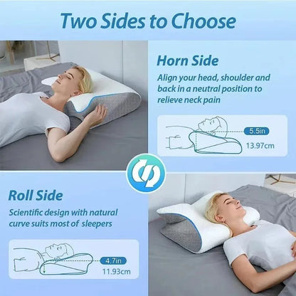 Oreiller ergonomique papillon pour le cou en mousse à mémoire de forme à rebond lent, soutien cervical pour un sommeil confortable, nouveau design en forme de corne