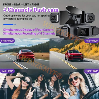 Prada Cam-Enregistreur vidéo de voiture avec vision nocturne, caméra WiFi 360 °, 3/4 canaux, dashcam voiture，caméra de recul，caméra 1080P, DVR, moniteur de stationnement 24h, vue avant droite et arrière, boîte noir