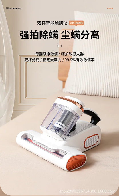 Aspirateur anti-acariens sans fil à forte aspiration avec double bac de collecte de poussière et lumière UV pour le nettoyage de la literie et des canapés à la maison