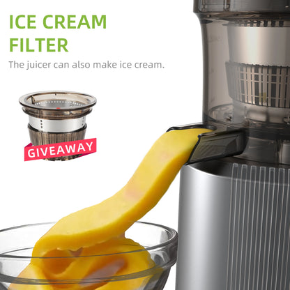 BioloMix-Extracteur de jus à mastication lente, presse à froid, Ju479, goulotte de rajeunissement de 78mm, moteur injuste, convient aux fruits entiers, 200W, 40-65 tr/min
