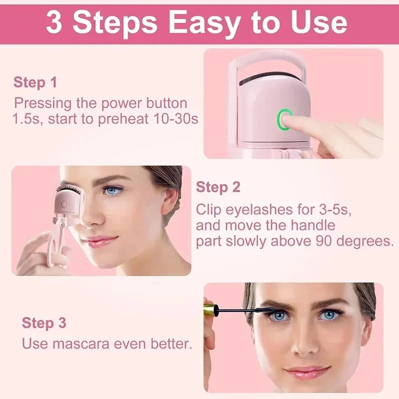 Recourbe-cils chauffant avec écran Lcd, coussinets en Silicone, Protection des cils, bouclage naturel sans endommager les cils, Rechargeable