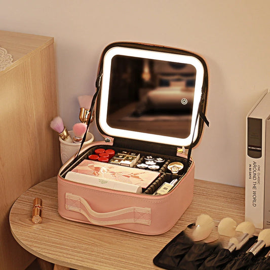 Étui à cosmétiques intelligent LED avec miroir, sac à cosmétiques, sacs de maquillage de voyage pour femmes, sac de rangement Portable à la mode, sacs de maquillage de voyage