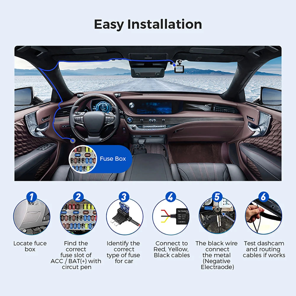 Prada Cam-Enregistreur vidéo de voiture avec vision nocturne, caméra WiFi 360 °, 3/4 canaux, dashcam voiture，caméra de recul，caméra 1080P, DVR, moniteur de stationnement 24h, vue avant droite et arrière, boîte noir