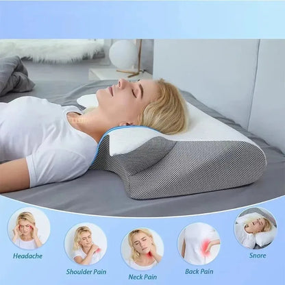 Oreiller ergonomique papillon pour le cou en mousse à mémoire de forme à rebond lent, soutien cervical pour un sommeil confortable, nouveau design en forme de corne