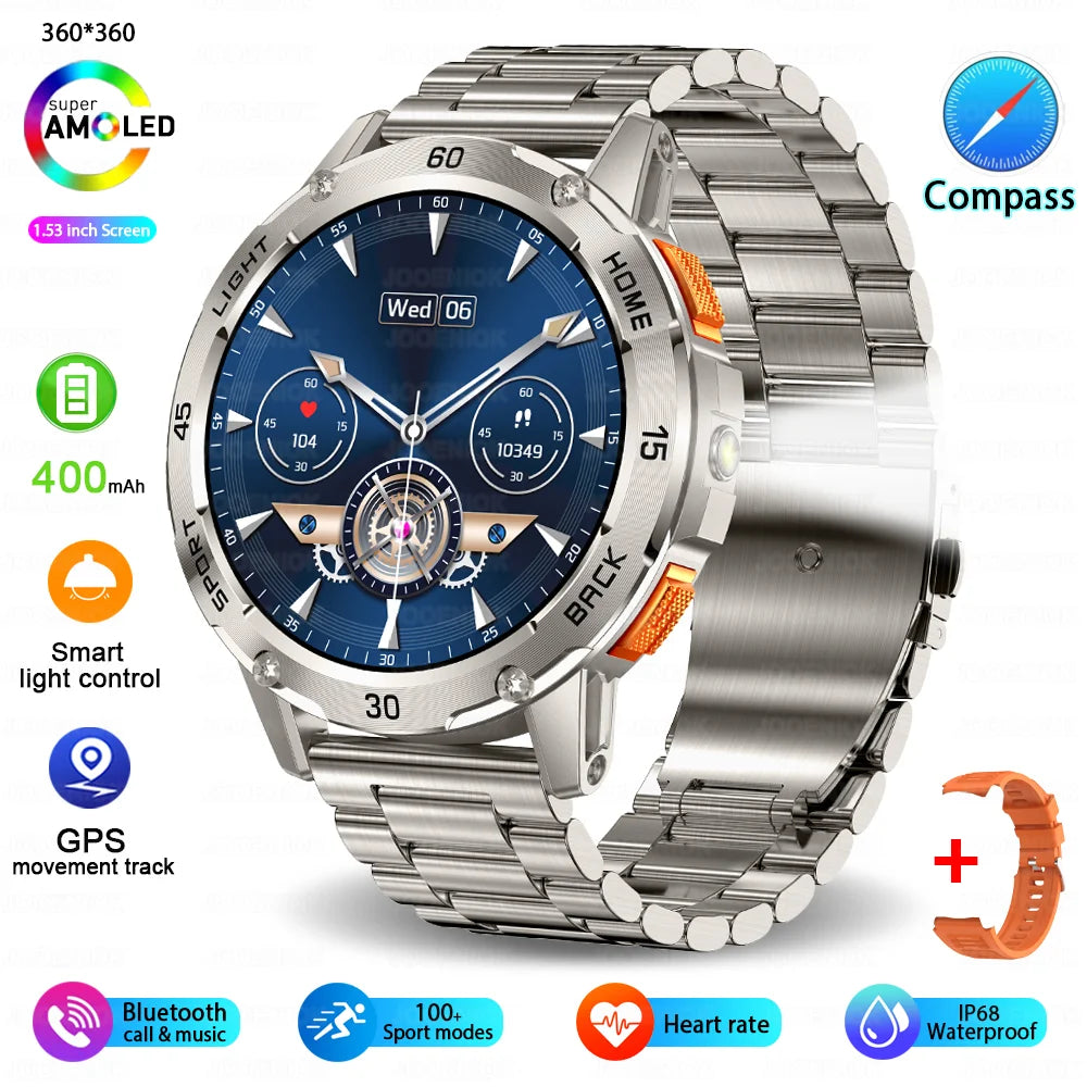 Nouvelle Montre Connectée de Sport Extérieur 2026 pour Hommes avec Boussole, Étanchéité 3ATM, Lampe Torche LED, Suivi de Santé et Appel Bluetooth pour Android et iOS