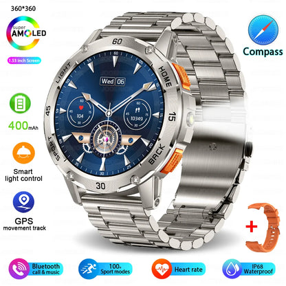 Nouvelle Montre Connectée de Sport Extérieur 2026 pour Hommes avec Boussole, Étanchéité 3ATM, Lampe Torche LED, Suivi de Santé et Appel Bluetooth pour Android et iOS