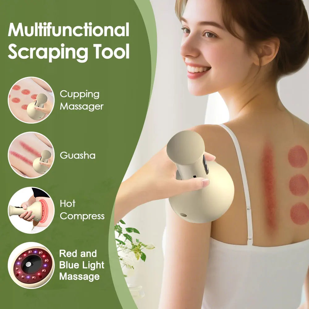 Appareil de massage électrique Gua Sha et ventouses à 9 niveaux de succion sous vide pour le ventre, l'abdomen, les jambes, les bras, le dos et le corps – Dispositif de raclage anti-cellulite