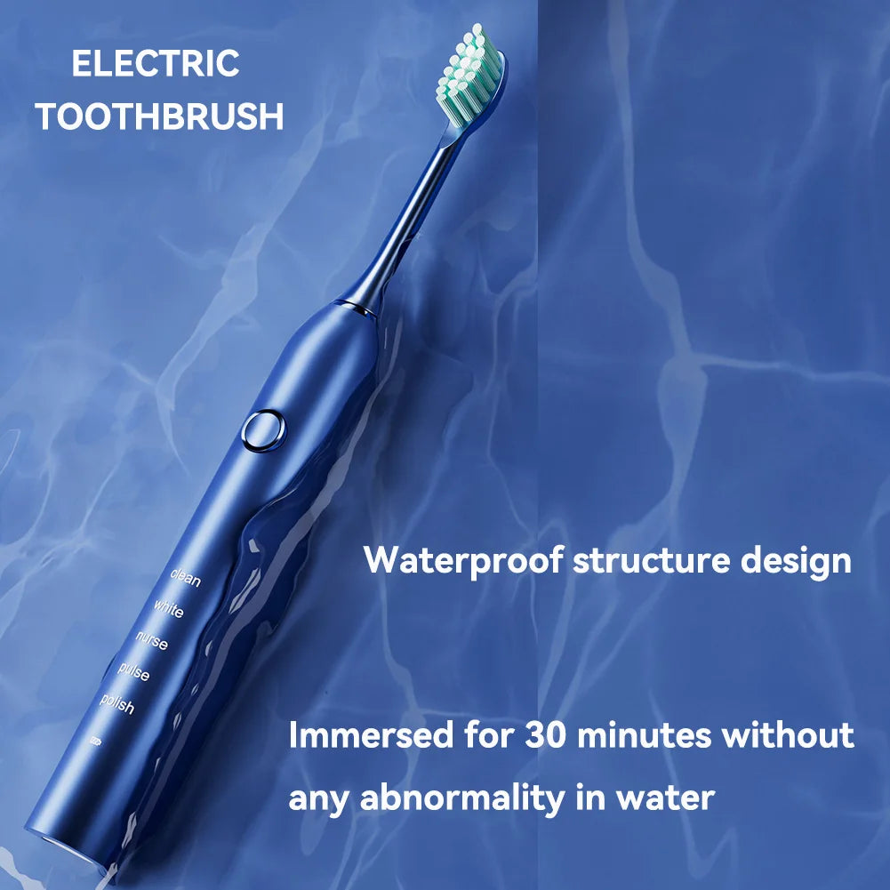 Brosse à dents électrique sonique pour adulte, aste, avec 4 têtes de rechange, 5 modes et 3 minutes intelligentes