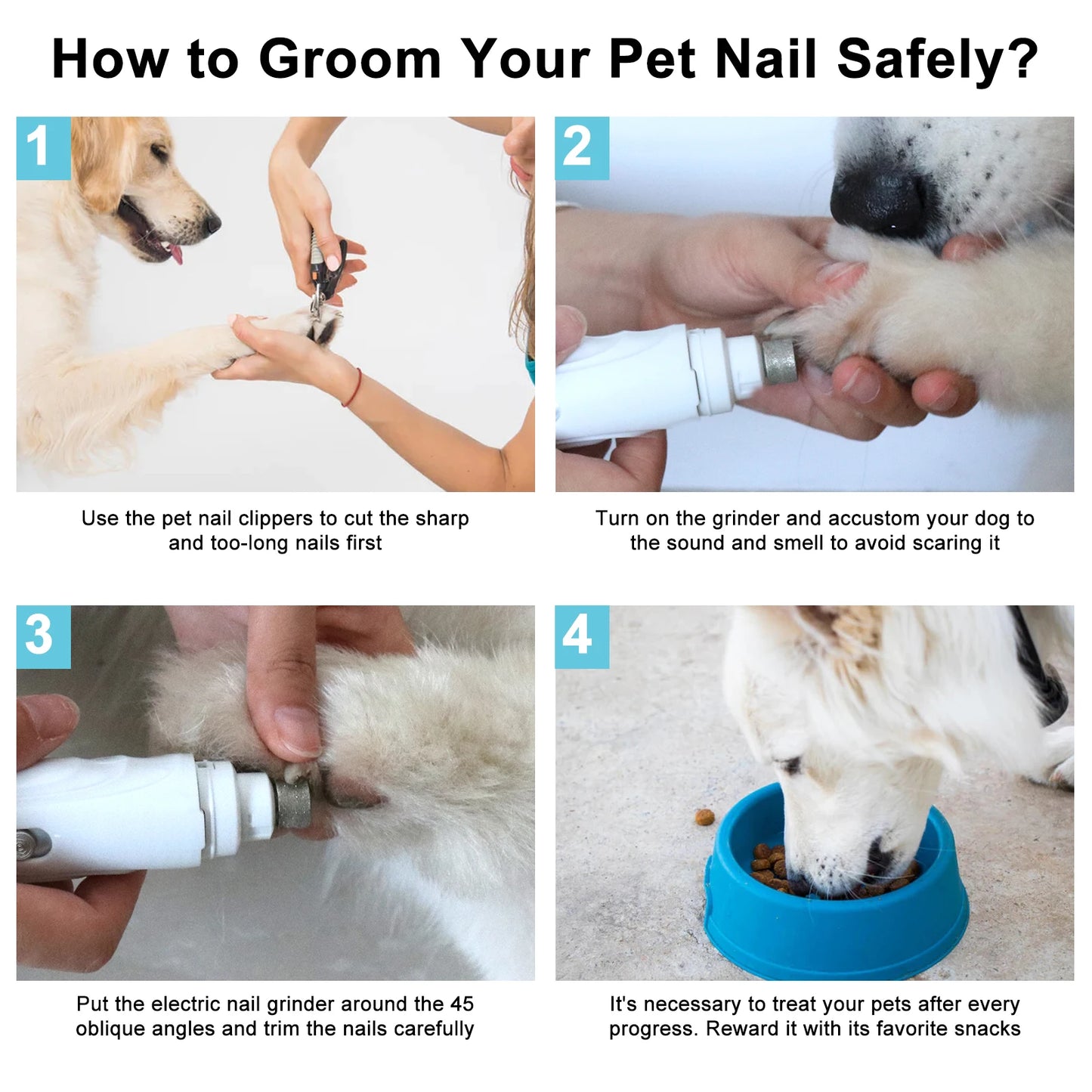 Broyeur électrique de griffes de chien, Rechargeable par USB, coupe-ongles électrique silencieux pour animaux de compagnie, pattes de chat, outils de toilettage des ongles
