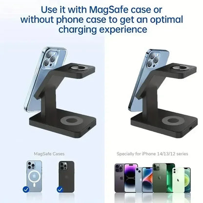 Support de chargeur magnétique sans fil 3 en 1, pour iPhone 15 14 13 12 Pro Max Apple Watch 1-8 AirPods Macsafe, Station de charge rapide