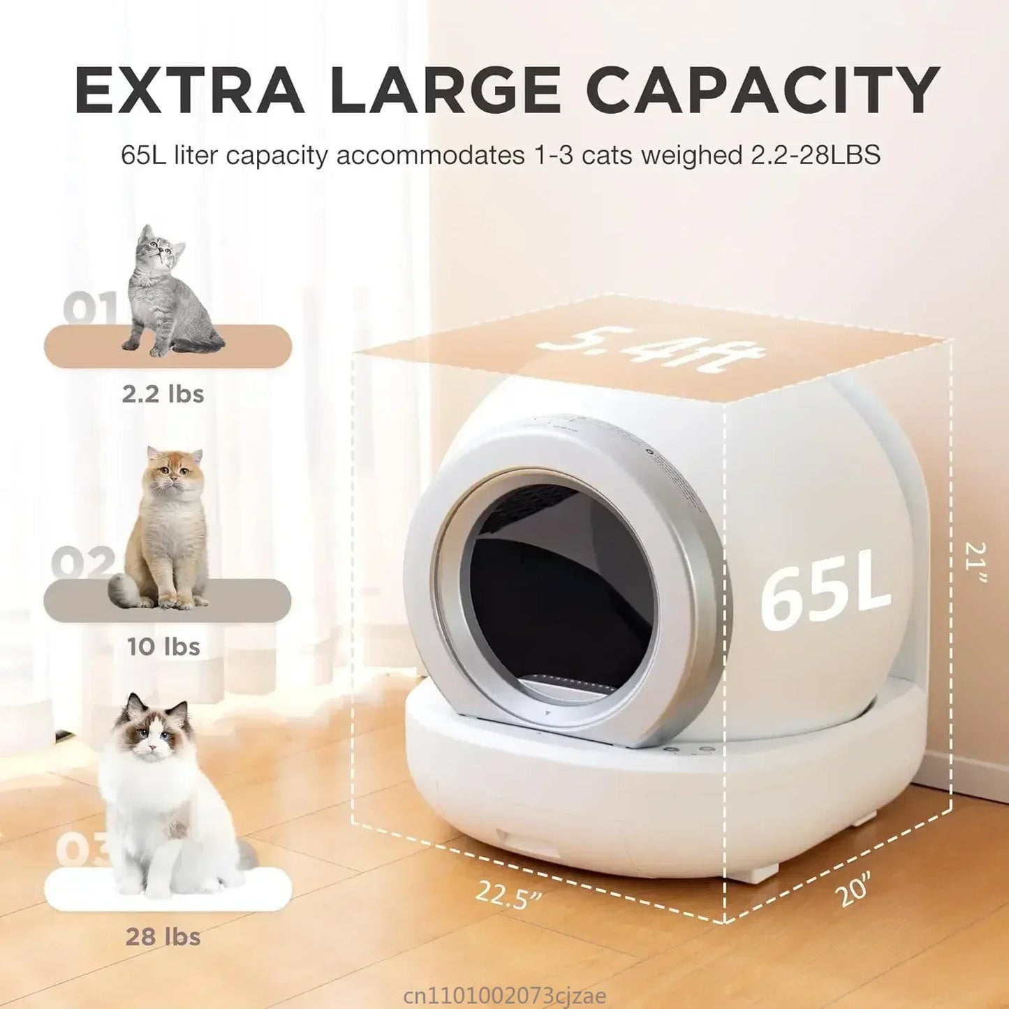 Bac à litière autonettoyant pour chat, grand bac à litière automatique pour chat avec contrôle par application, bac à litière intelligent pris en charge Wi-Fi 2,4 GHz pour chats