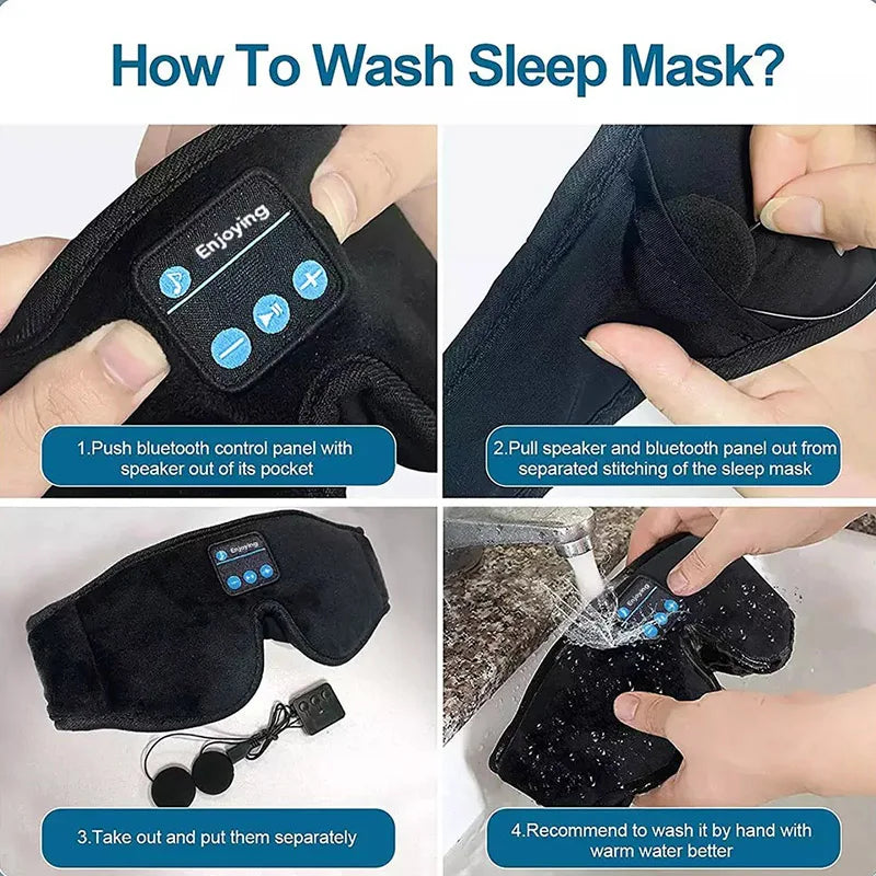 Écouteurs Bluetooth pour dormir, masque pour les yeux 3D, doux, élastique, confortable, sans fil, voyage, avion, bandeau, musique