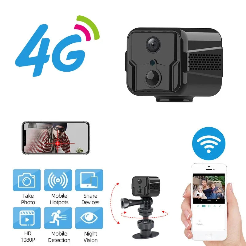 Mini caméra de Surveillance sans fil WiFi 4G, stockage en nuage, appel à distance, Surveillance réseau avec batterie, caméra de Vision nocturne 1080p
