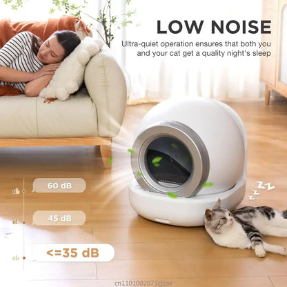 Bac à litière autonettoyant pour chat, grand bac à litière automatique pour chat avec contrôle par application, bac à litière intelligent pris en charge Wi-Fi 2,4 GHz pour chats