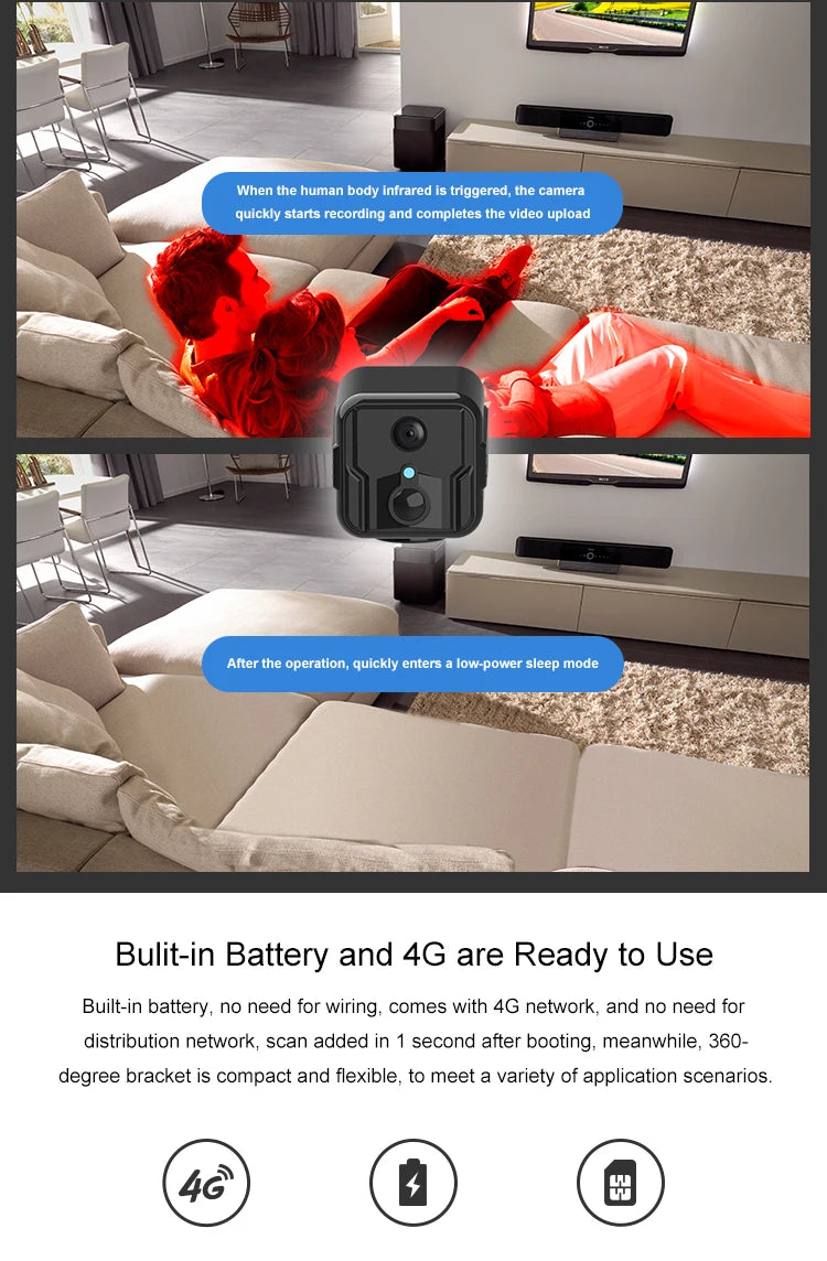 Mini caméra de Surveillance sans fil WiFi 4G, stockage en nuage, appel à distance, Surveillance réseau avec batterie, caméra de Vision nocturne 1080p