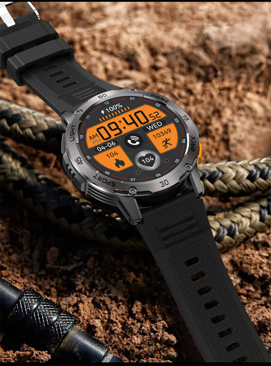 Nouvelle Montre Connectée de Sport Extérieur 2026 pour Hommes avec Boussole, Étanchéité 3ATM, Lampe Torche LED, Suivi de Santé et Appel Bluetooth pour Android et iOS