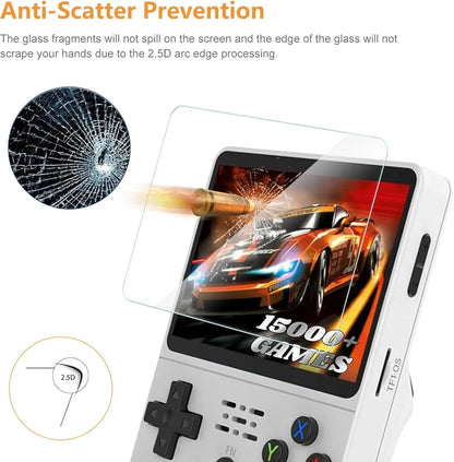 Mallette de rangement de transport 3 en 1 avec protecteurs d'écran en verre trempé pour Console de jeu R36S, Kit de protection, sac et Films anti-rayures