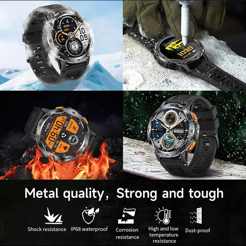 Nouvelle Montre Connectée de Sport Extérieur 2026 pour Hommes avec Boussole, Étanchéité 3ATM, Lampe Torche LED, Suivi de Santé et Appel Bluetooth pour Android et iOS
