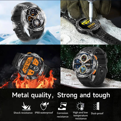 Nouvelle Montre Connectée de Sport Extérieur 2026 pour Hommes avec Boussole, Étanchéité 3ATM, Lampe Torche LED, Suivi de Santé et Appel Bluetooth pour Android et iOS
