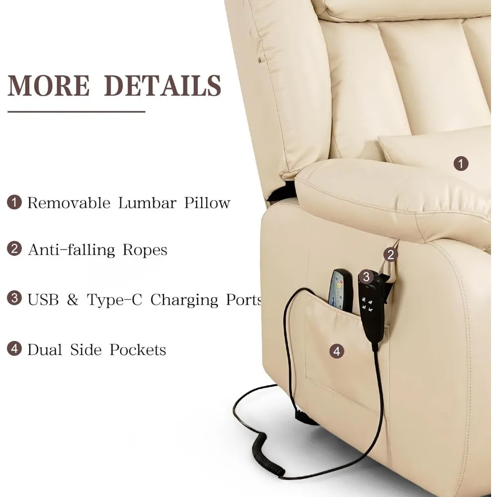 Fauteuil inclinable pour adultes, fauteuil élévateur électrique à double moteur, position infinie, levage plat, massage et chauffage, extension, personnalisé