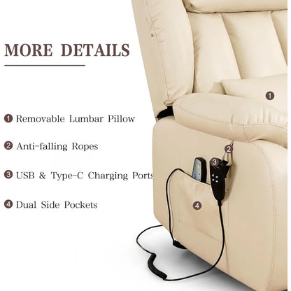 Fauteuil inclinable pour adultes, fauteuil élévateur électrique à double moteur, position infinie, levage plat, massage et chauffage, extension, personnalisé