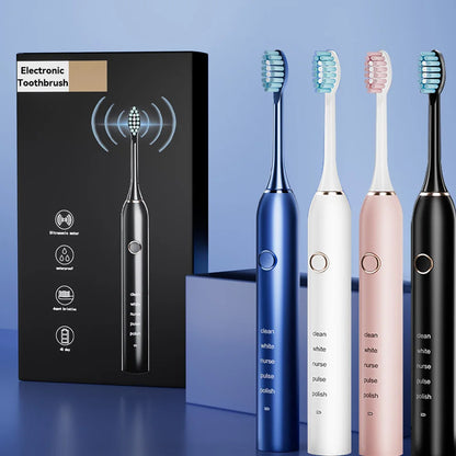 Brosse à dents électrique sonique pour adulte, aste, avec 4 têtes de rechange, 5 modes et 3 minutes intelligentes
