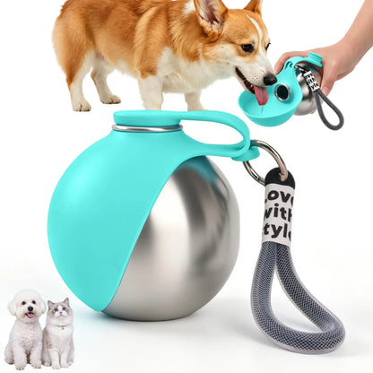Bouteille d'eau portable pour chien en acier inoxydable avec bol en silicone, anti-fuite, pour chiens, chats, randonnée, voyage, promenade