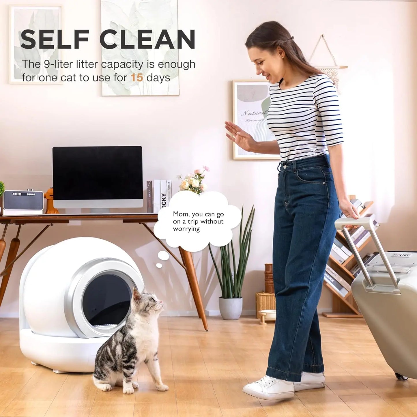 Bac à litière autonettoyant pour chat, grand bac à litière automatique pour chat avec contrôle par application, bac à litière intelligent pris en charge Wi-Fi 2,4 GHz pour chats