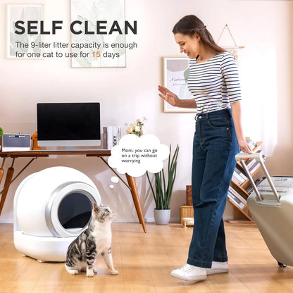 Bac à litière autonettoyant pour chat, grand bac à litière automatique pour chat avec contrôle par application, bac à litière intelligent pris en charge Wi-Fi 2,4 GHz pour chats