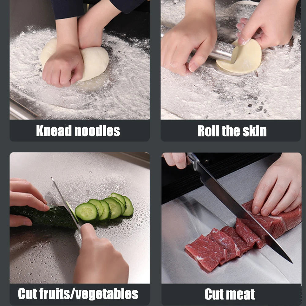 Planche à découper en forme de L en acier inoxydable, grande taille, planche à découper double face, outil de cuisine, panneau de coupe et de pétrissage de fruits à domicile