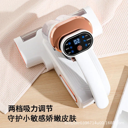 Aspirateur anti-acariens sans fil à forte aspiration avec double bac de collecte de poussière et lumière UV pour le nettoyage de la literie et des canapés à la maison