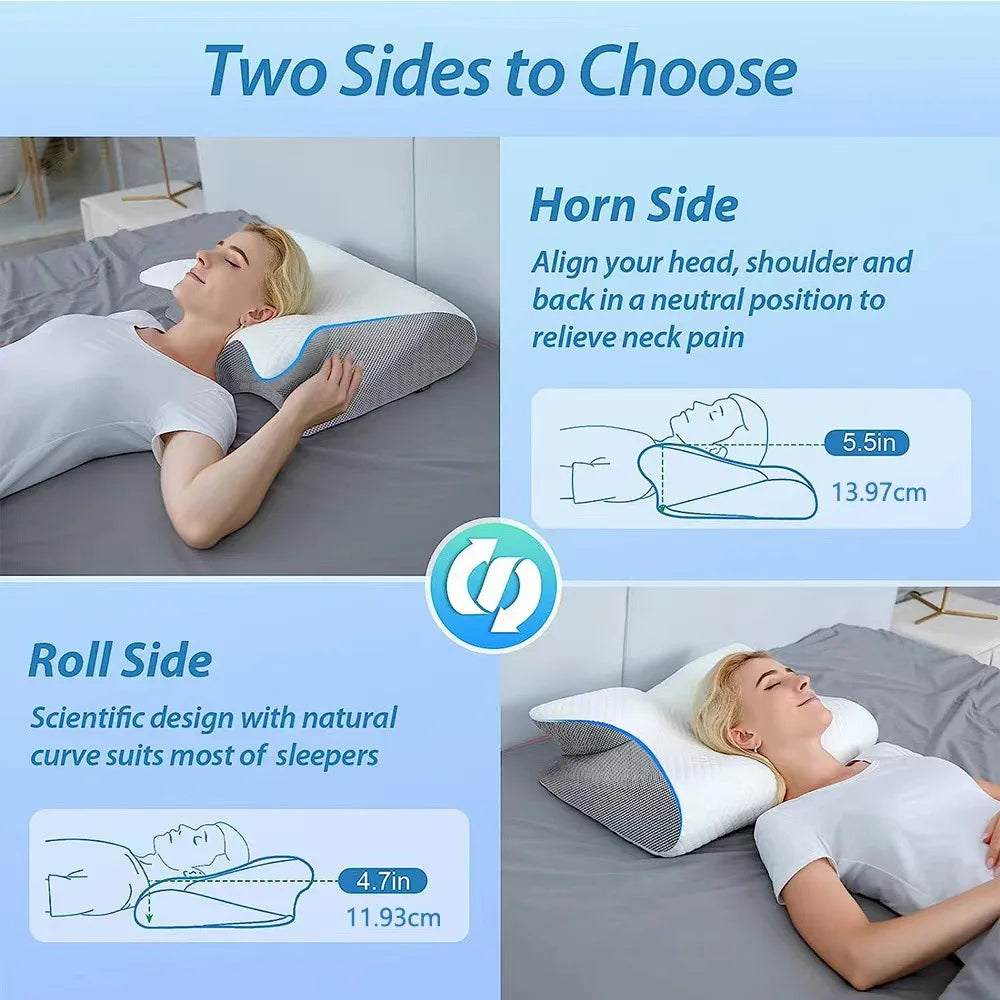 Oreiller ergonomique papillon pour le cou en mousse à mémoire de forme à rebond lent, soutien cervical pour un sommeil confortable, nouveau design en forme de corne