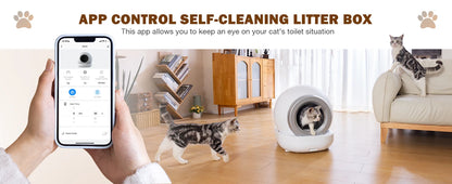 Bac à litière autonettoyant pour chat, grand bac à litière automatique pour chat avec contrôle par application, bac à litière intelligent pris en charge Wi-Fi 2,4 GHz pour chats