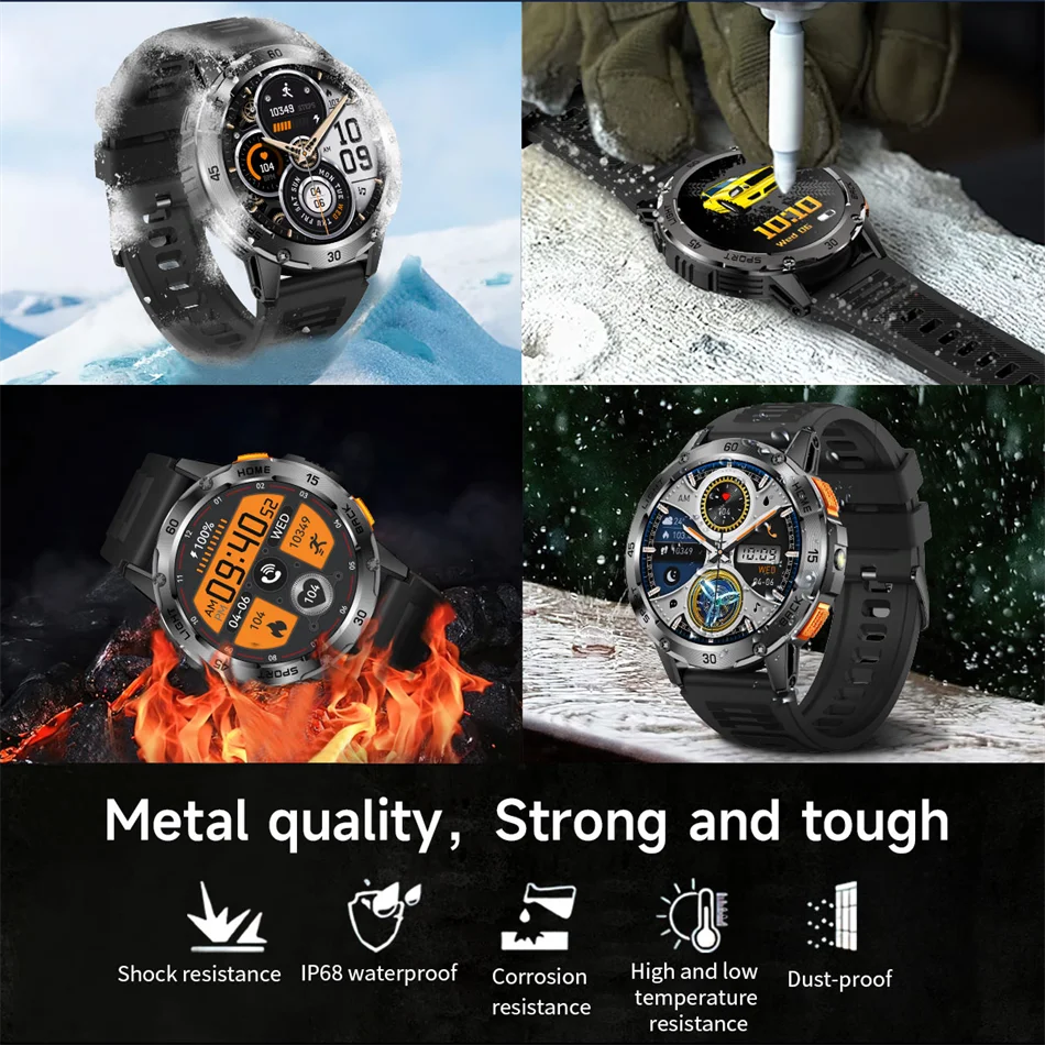 Nouvelle Montre Connectée de Sport Extérieur 2026 pour Hommes avec Boussole, Étanchéité 3ATM, Lampe Torche LED, Suivi de Santé et Appel Bluetooth pour Android et iOS