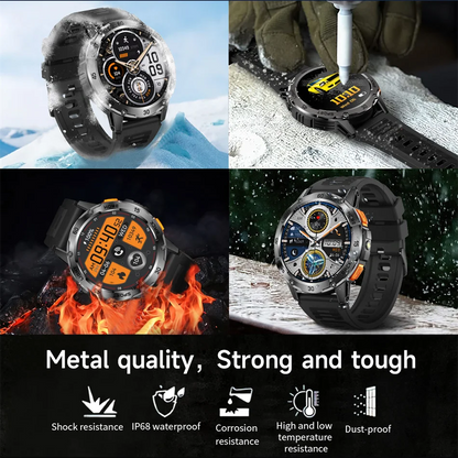 Nouvelle Montre Connectée de Sport Extérieur 2026 pour Hommes avec Boussole, Étanchéité 3ATM, Lampe Torche LED, Suivi de Santé et Appel Bluetooth pour Android et iOS