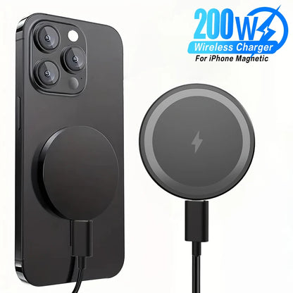 Chargeur magnétique sans fil 200W pour iPhone Magsafe 17 16 15 14 13 12 Pro Max et Airpods 4 Pro – Station de charge rapide magnétique
