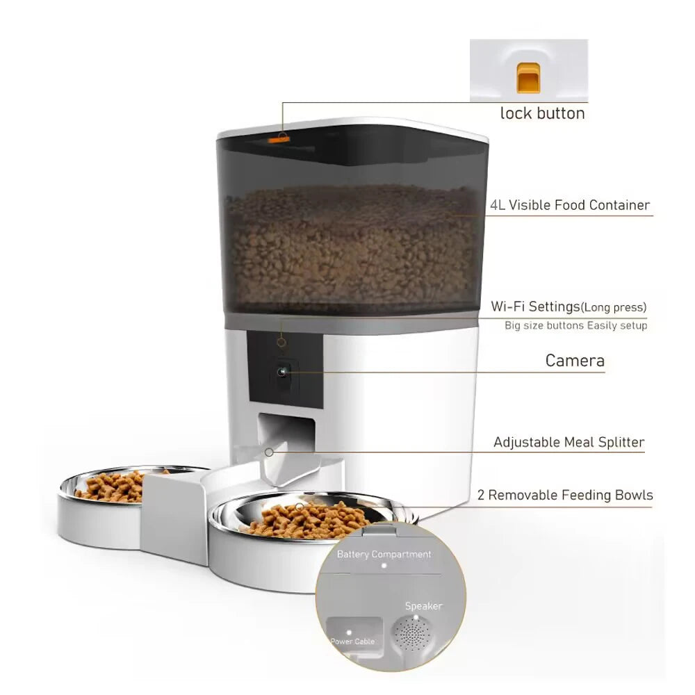 4L avec caméra HD mangeoire automatique pour animaux de compagnie distributeur automatique de nourriture pour chat et chien adapté à deux animaux de compagnie chat et chien alimentation à distance